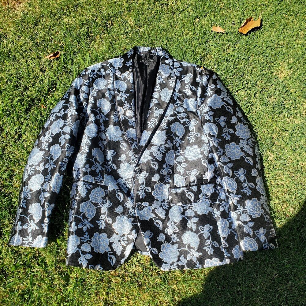 INC INTERNATIONAL CONCEPTS Black Purple Silver Floral Party Jacket Sz Large